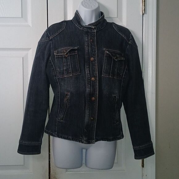 Live a Little Jackets & Blazers - Live a Little Denim fitted jean jacket faint pinstripe look  Sz M NWOT